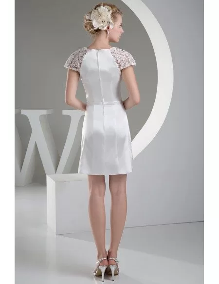 White Lace Cap Sleeves Short Wedding Dress Reception