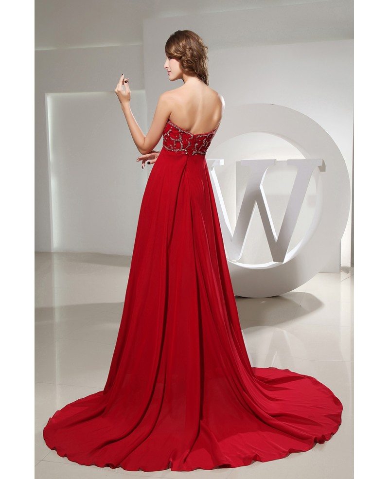 A-line Sweetheart Court Train Chiffon Evening Dress With Beading # ...