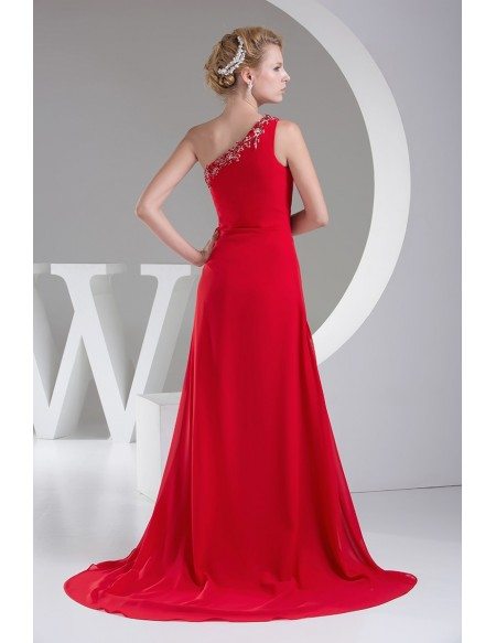 Beaded One Strap Hot Red Split Front Prom Dress