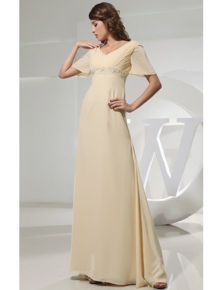 Empire V-neck Floor-length Chiffon Evening Dress With Beading