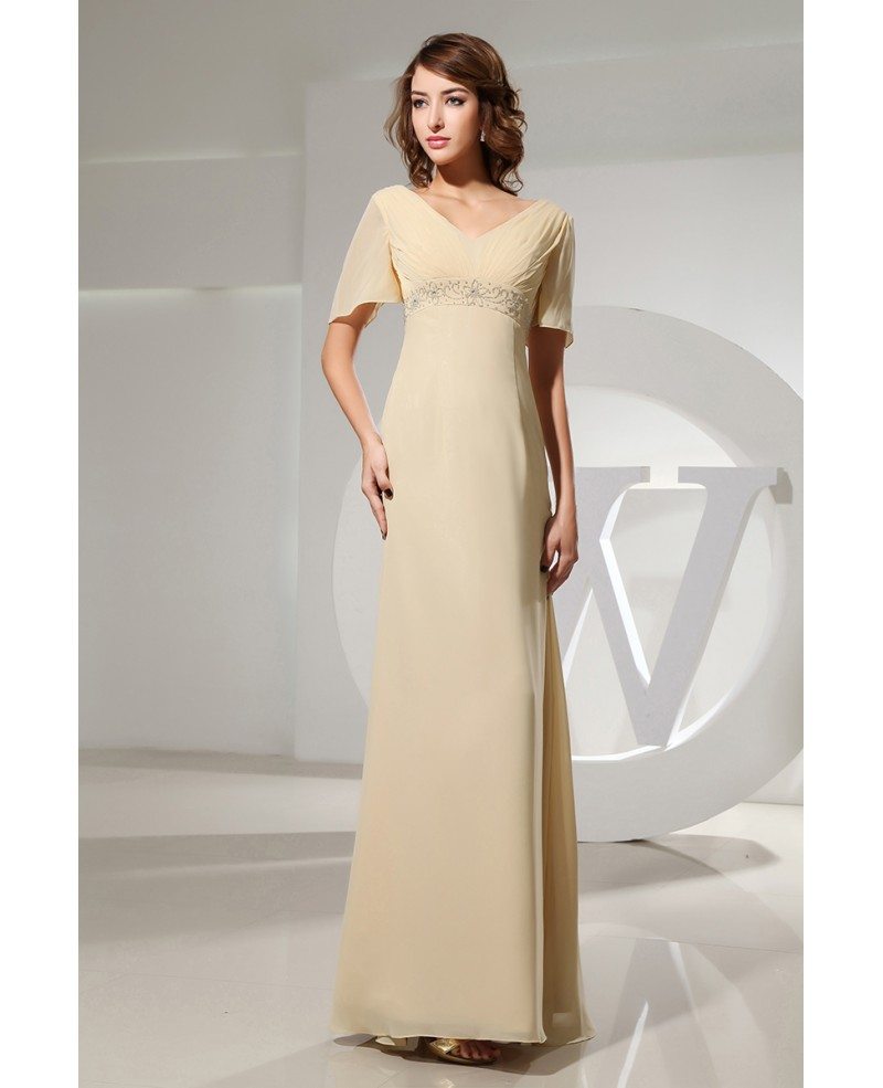 Empire V-neck Floor-length Chiffon Evening Dress With Beading #OP3082 ...