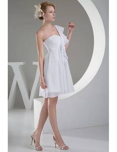 Simple A-line One Shoulder Short Wedding Dress in Chiffon