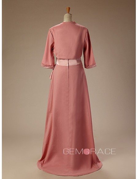 A-Line Scoop Neck Floor-Length Silk Satin Dress With Beading