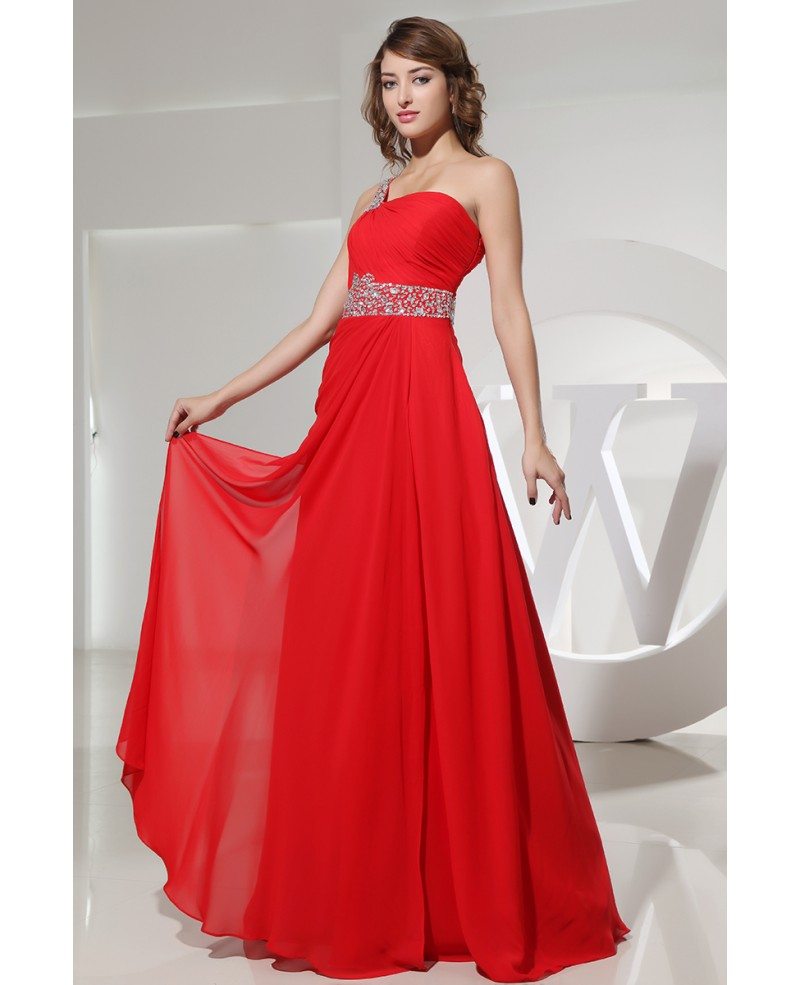 A-line One-shoulder Floor-length Chiffon Prom Dress With Beading # ...