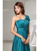 A-line One-shoulder Floor-length Satin Evening Dress With Ruffle