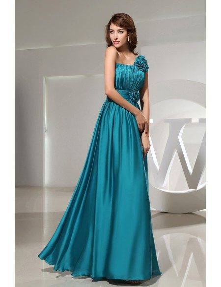 A-line One-shoulder Floor-length Satin Evening Dress With Ruffle