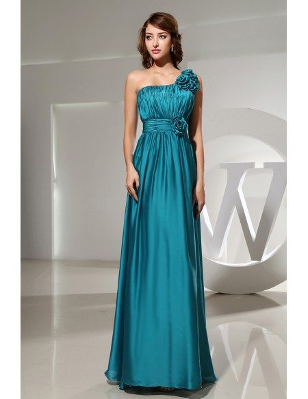 A-line One-shoulder Floor-length Satin Evening Dress With Ruffle # ...