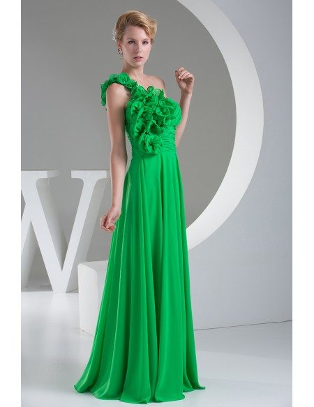 Floral One Shoulder Lime Green Long Chiffon Bridesmaid Dress