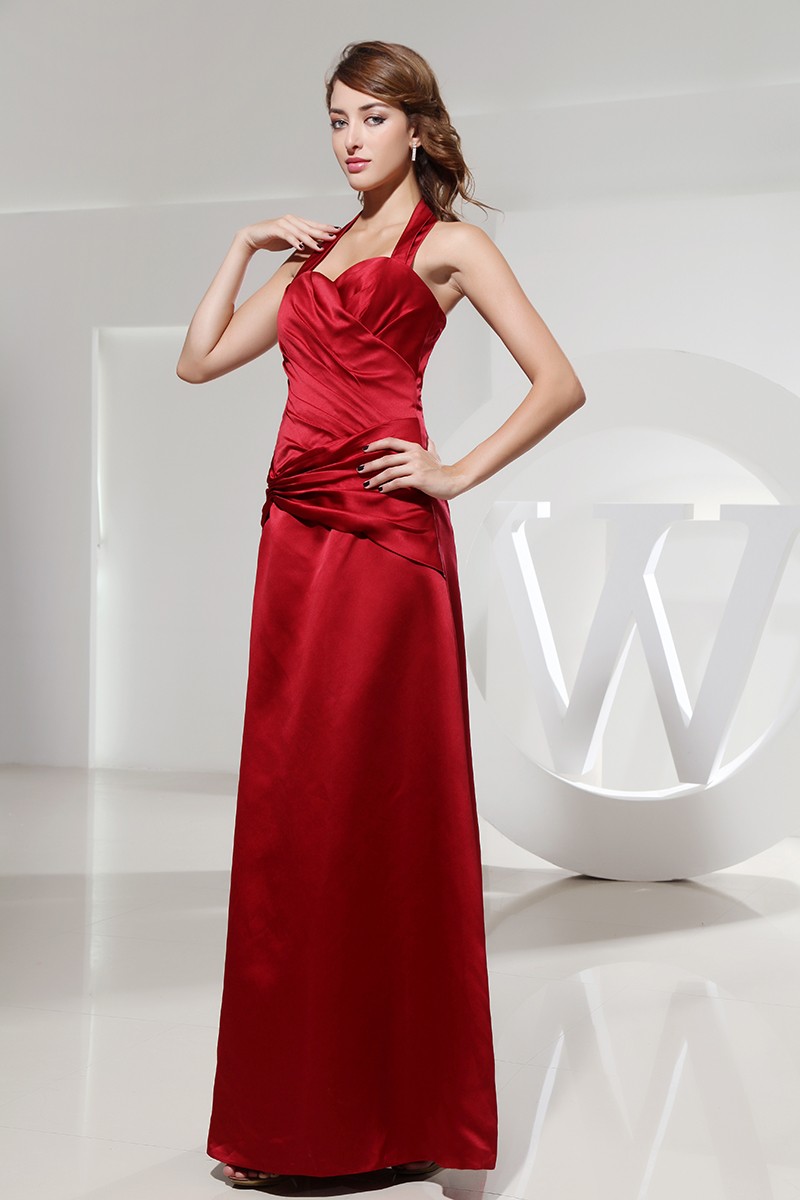 A-line Halter Floor-length Satin Evening Dress With Ruffle #OP3088 $138 ...