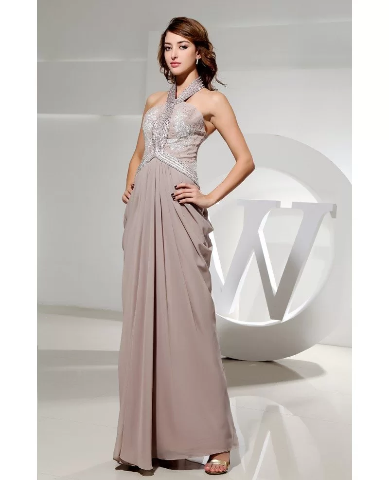 Sheath Halter Floor Length Satin Prom Dress With Beading Op3089 1469