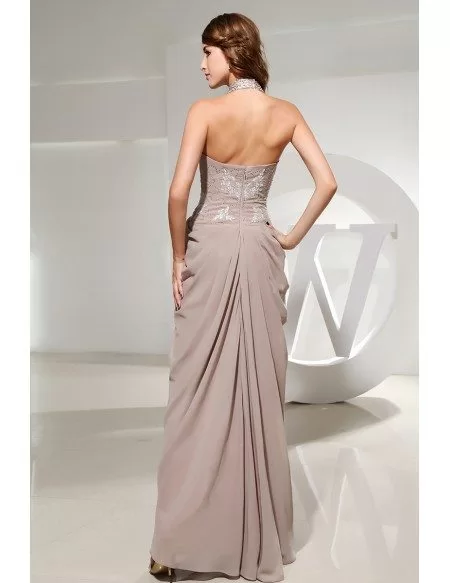 Brown Enchanting Pleated Sleeveless Halter Floor Length Prom Dress