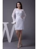 Unique Long Lace Sleeve Short Wedding Dress Reception