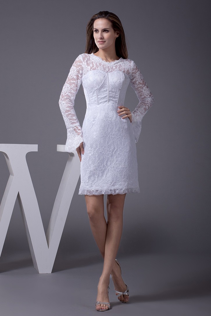Fitted Short Wedding Dresses With Lace Sleeves Unique Long Lace Sleeve ...