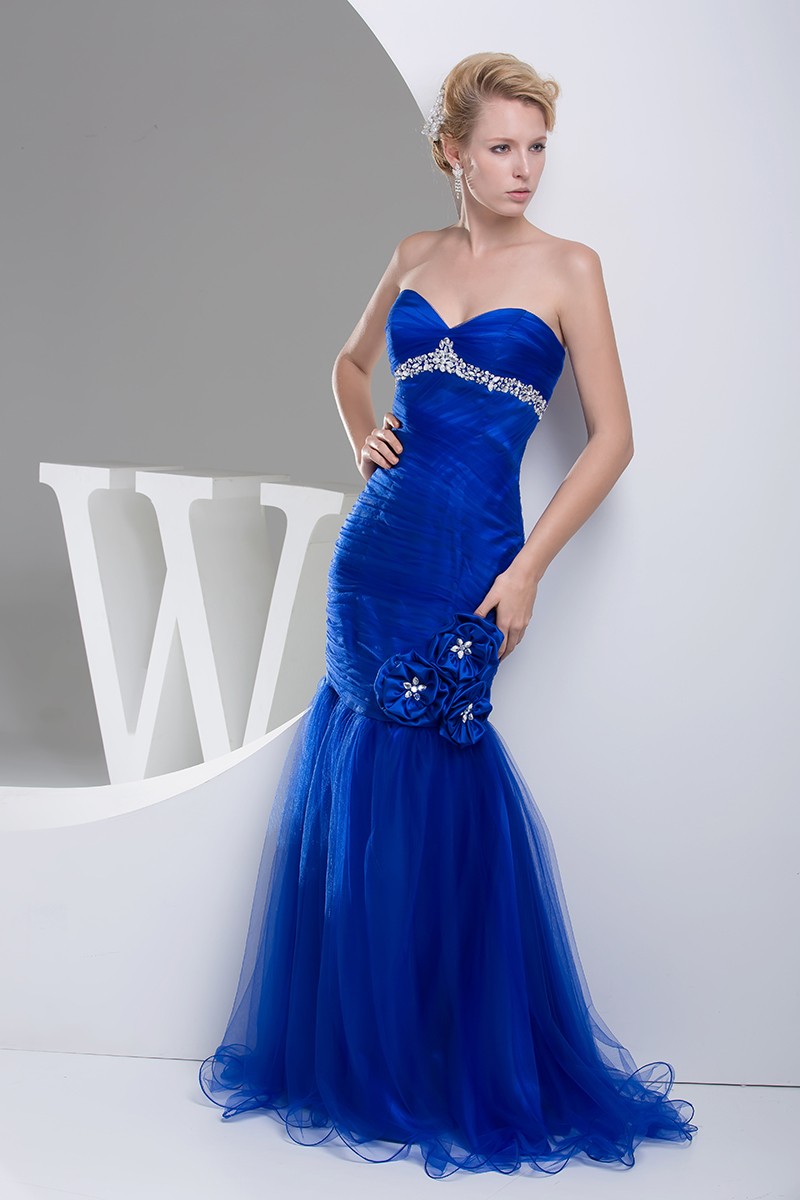 Royal Blue Long Tulle Mermaid Prom Dress with Beading #OP4504 $206.9 ...
