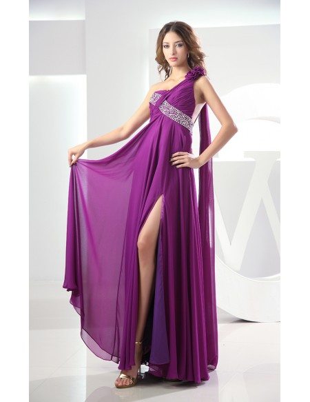 Sheath One-shoulder Floor-length Chiffon Evening Dress With Beading