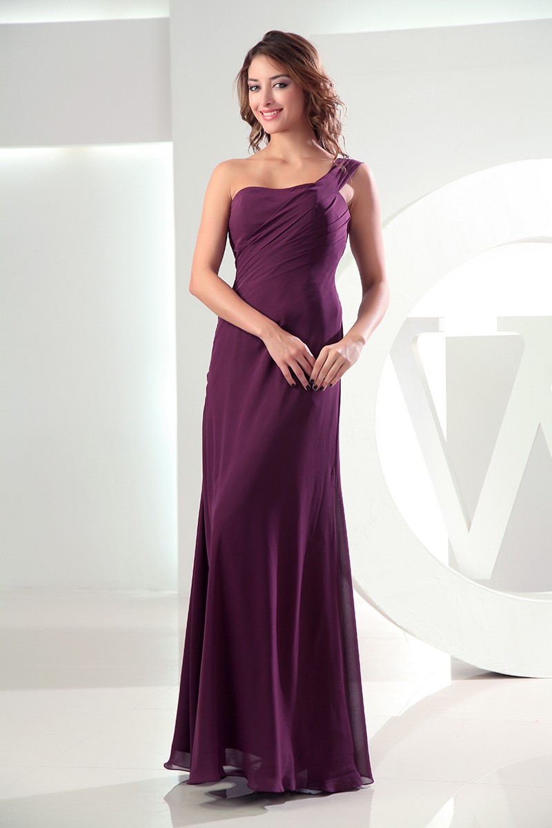 Sheath One-shoulder Floor-length Chiffon Bridesmaid Dress #OP3098 $119 ...