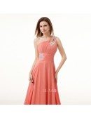 A-Line One-Shoulder Sweep Train Chiffon Prom Dress With Beading Appliques Lace