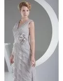 Light Grey V-neck Cascading Ruffles Formal Occasion Dress