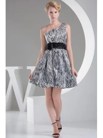 Leopard Printed Short Party Dress with Floral Sash