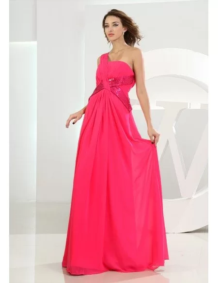 A-line One-shoulder Floor-length Chiffon Evening Dress #OP3106 $138.2 ...