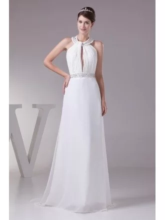 Sequined Long Halter Elegant White Formal Dress Custom