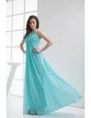Sequined Long Halter Blue Chiffon Bridal Party Dress