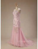 Mermaid Scoop Neck Court Train Tulle Prom Dress With Beading