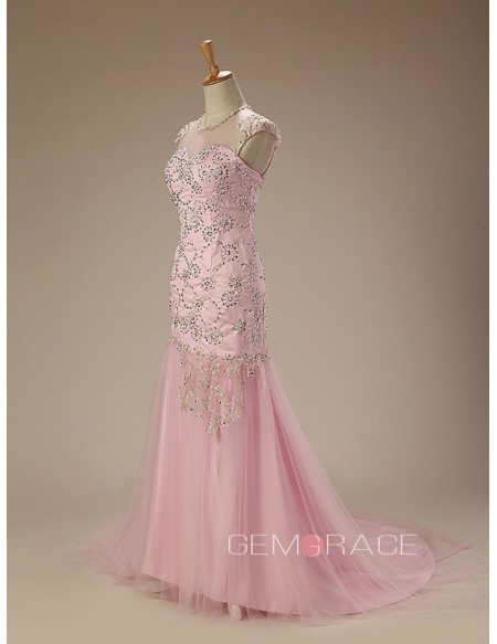 Mermaid Scoop Neck Court Train Tulle Prom Dress With Beading #CY0186 ...