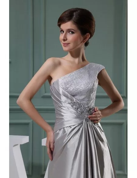 Sheath One-shoulder Floor-length Satin Evening Dress With Beading