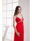 Classic Split Front Sequined Straps Red Prom Dress