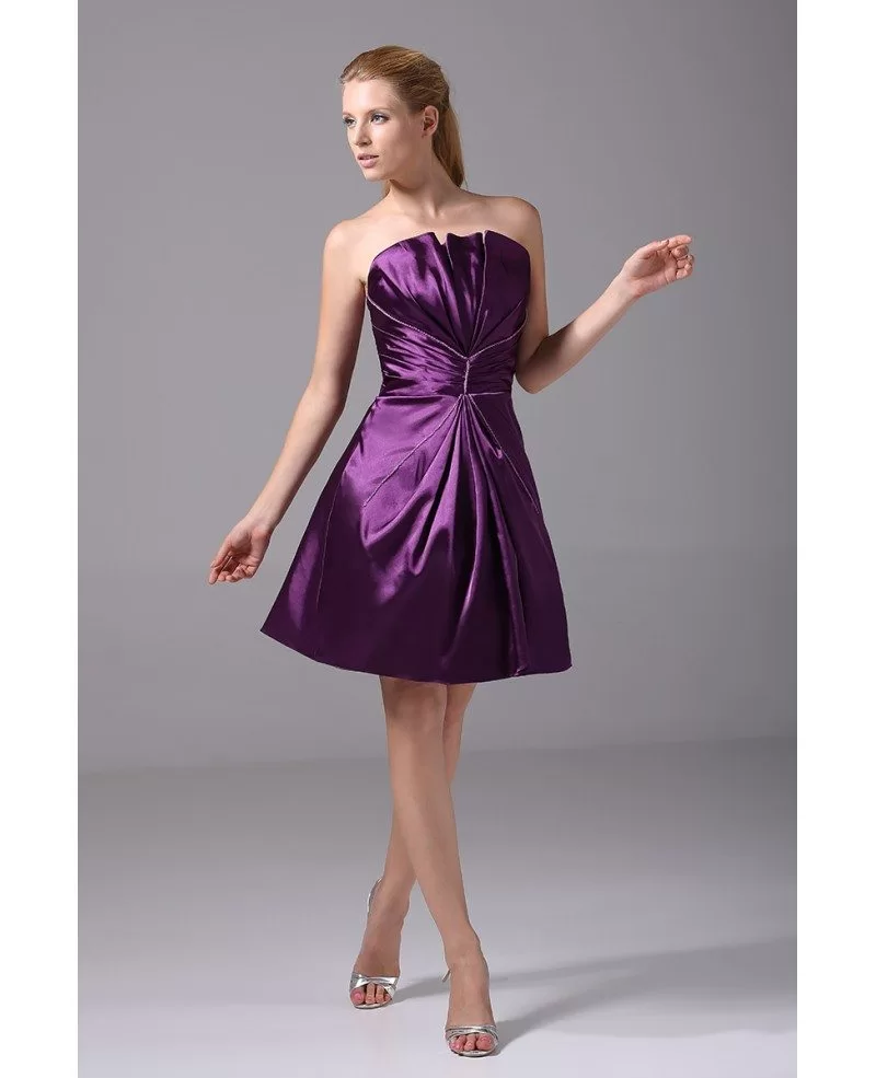 purple strapless dress short