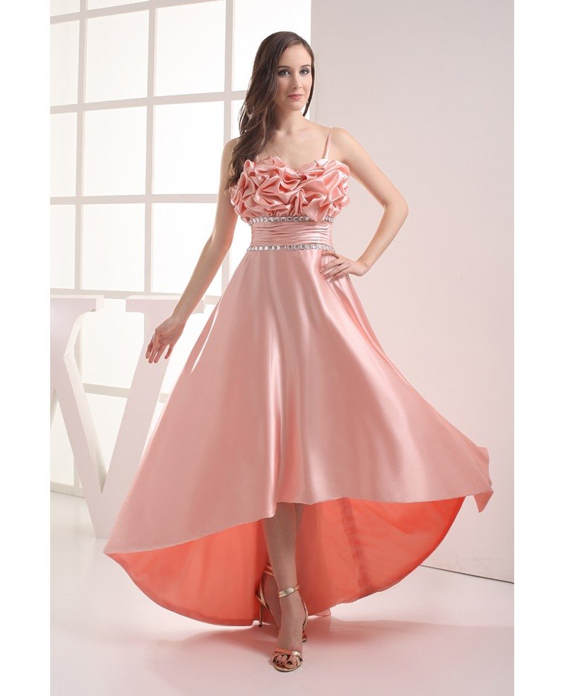 Pink Silky Satin High Low Prom Dress With Straps Op4025 146 9