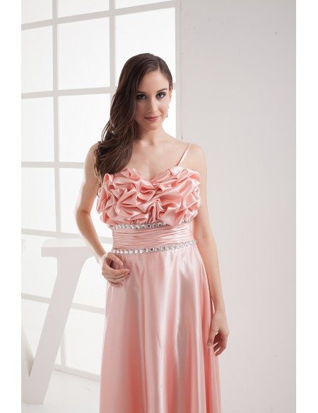 Pink Silky Satin High Low Prom Dress with Straps