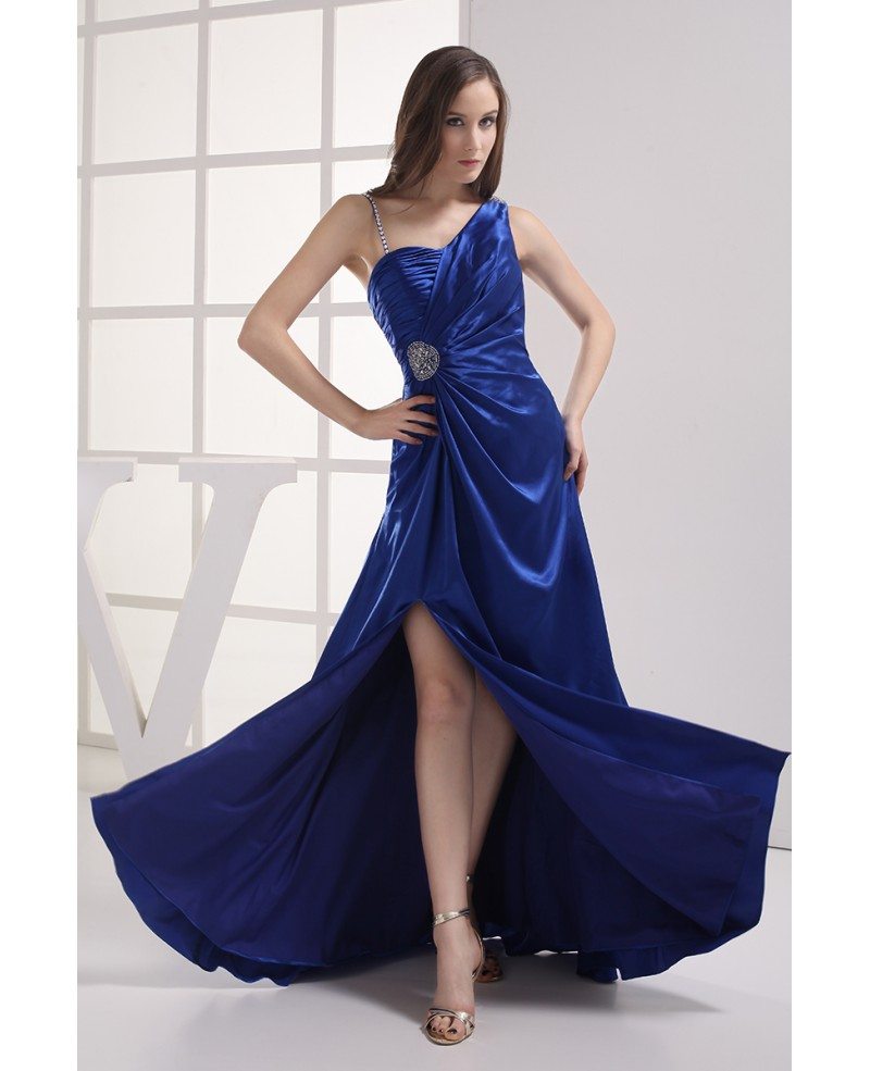 Royal Blue Split Front Classic Sleek Satin Prom Dress #OP4030 $142.6 ...