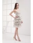 Strapless Grey Beaded Chiffon Ruffles Prom Dress