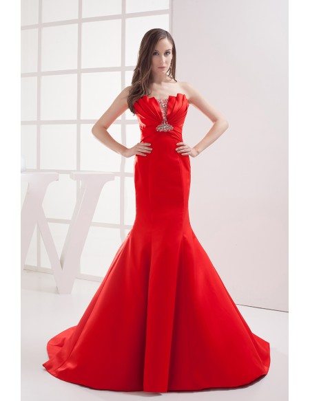 Custom Formal Red Mermaid Train Length Prom Dress