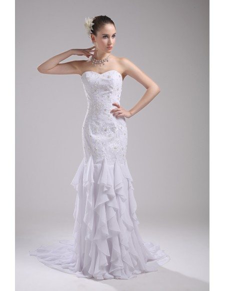 Cascading Ruffle Fitted Mermaid White Wedding Dress