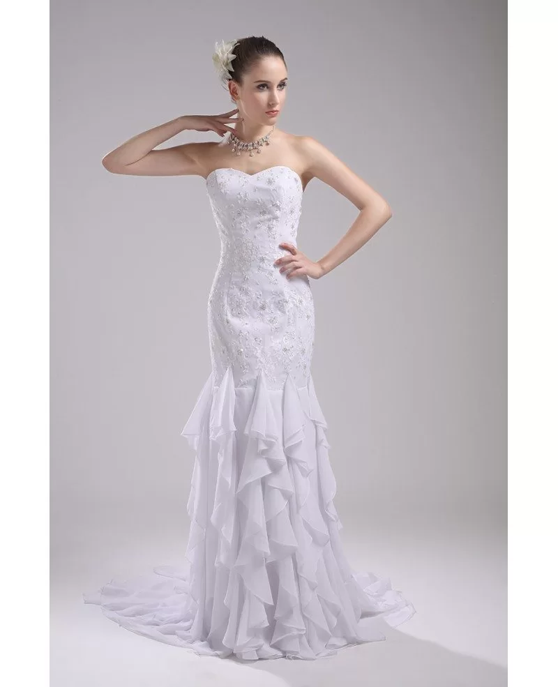 Cascading Ruffle Fitted Mermaid White Wedding Dress #OP4045 $168.7 ...