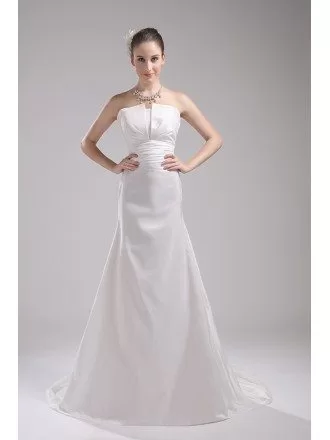 Simple White Taffeta Train Length Mermaid Wedding Dress