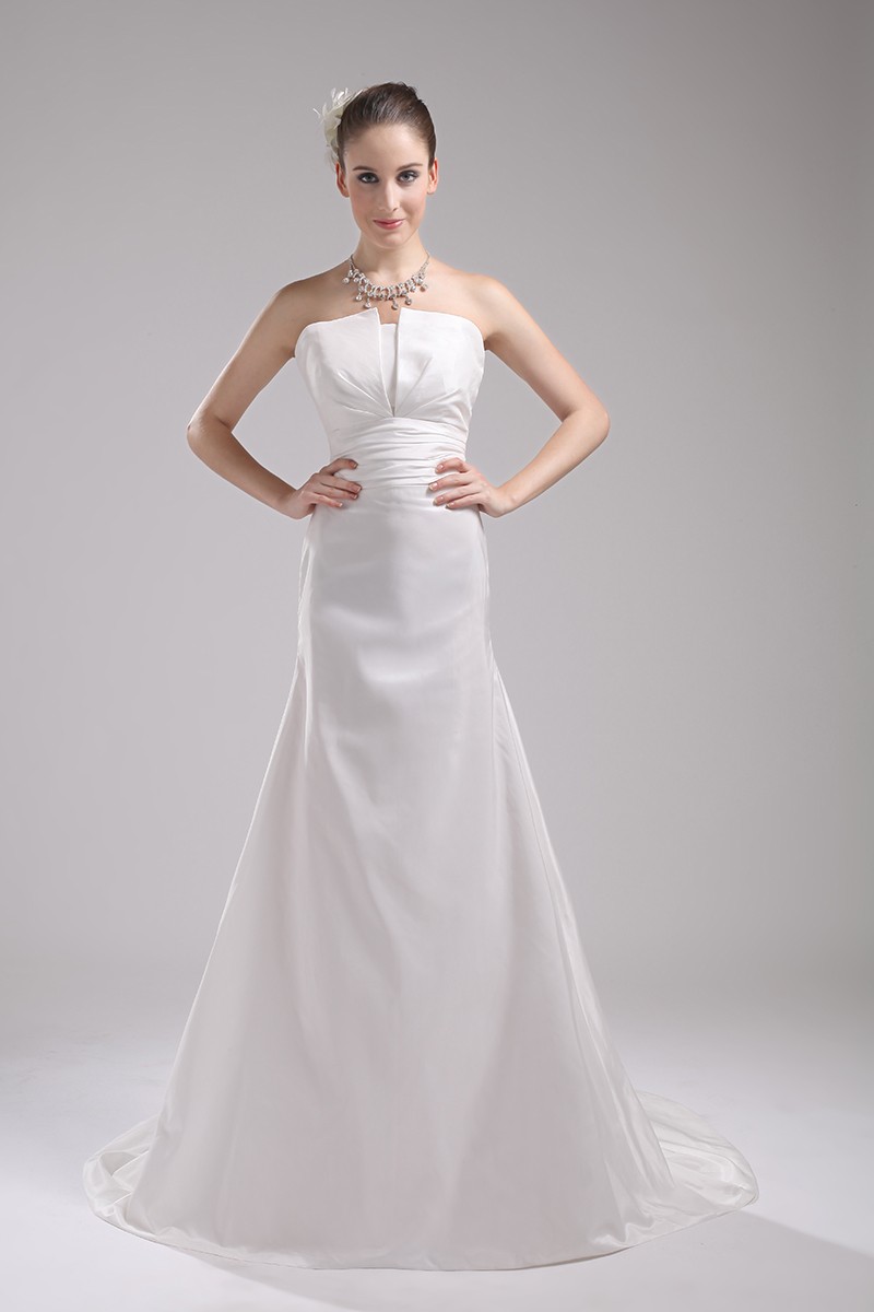Simple White Taffeta Train Length Mermaid Wedding Dress #OP4046 $164.3 ...