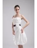 White with Black Sash Floral Short Wedding Dress Reception