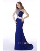 A-Line One Shoulder  Sweep Train Chiffon Prom Dress With Beading