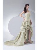 Sage Green Sweetheart Ruffled High Low Prom Dress with Beading