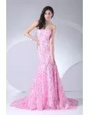 Full of Pink Flowers Sequined Mermaid Prom Dress with Train