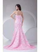Full of Pink Flowers Sequined Mermaid Prom Dress with Train
