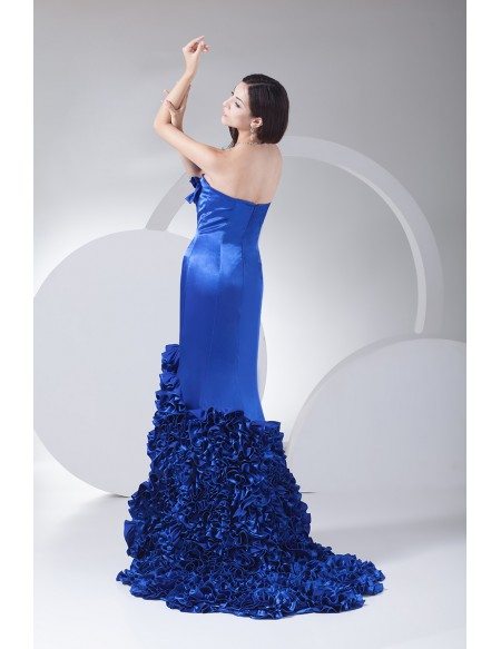 Royal Blue Strapless Cascading Ruffles Long Prom Dress