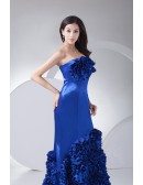 Royal Blue Strapless Cascading Ruffles Long Prom Dress