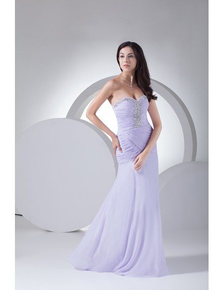 Lavender Chiffon Sequins Pleated Long Prom Dress