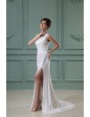 Sheath One-shoulder Sweep Train Sequined Evening Dress With Split
