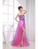 A-line Sweetheart Asymmetrical Tulle Sequined Prom Dress
